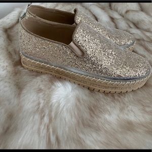 Gold Sparkles Slip on Loafers